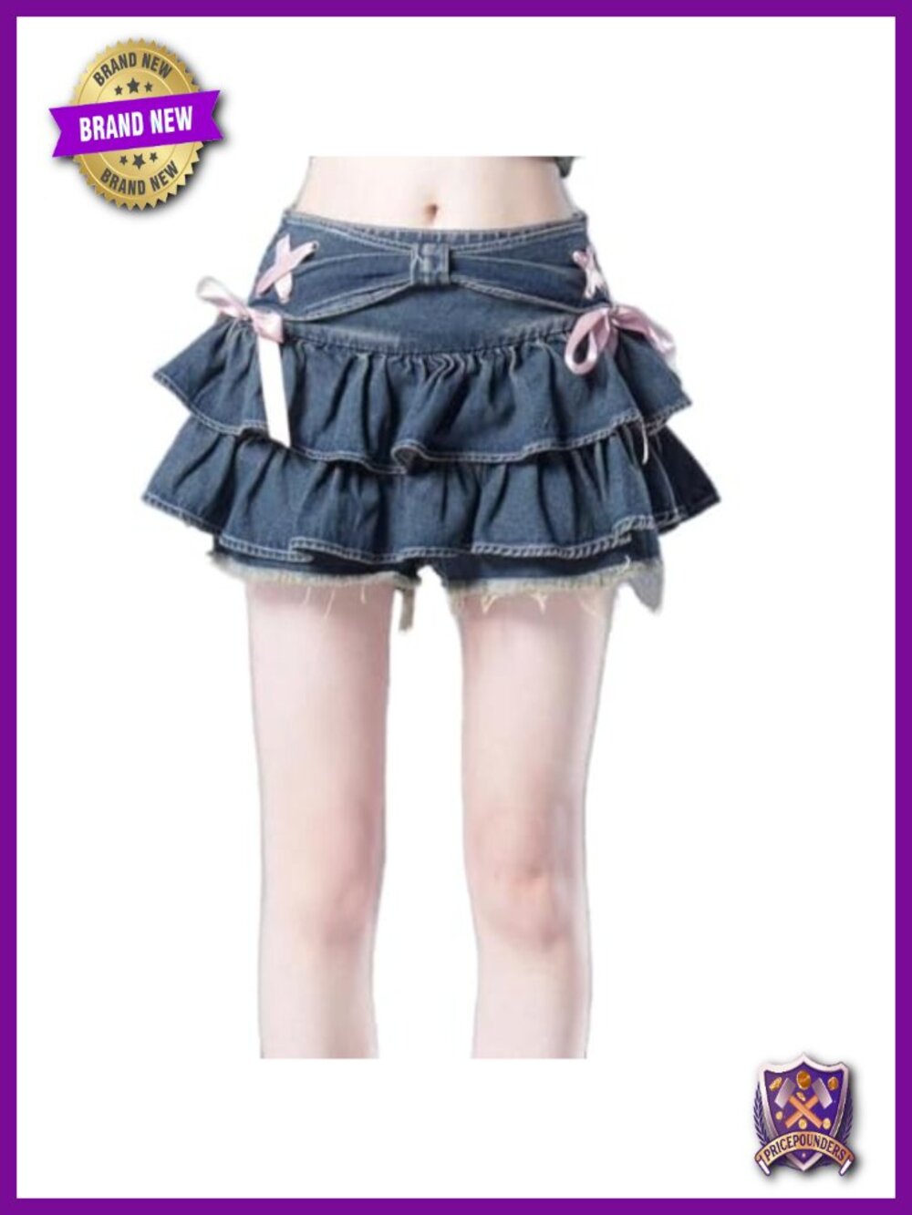 Y2K Ruffle Hem Pleated Denim Mini Skirt High Waist A-Line